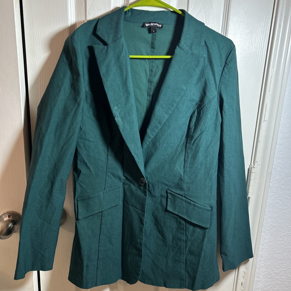 JJILL Wearever Collection Women's Green Stretch Blazer Jacket Size L